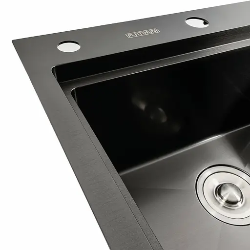 Кухонна мийка чорна PVD 78x43 L Platinum Handmade (два отвори, круглий сифон 3,0/0,8), Чорний - фото 5