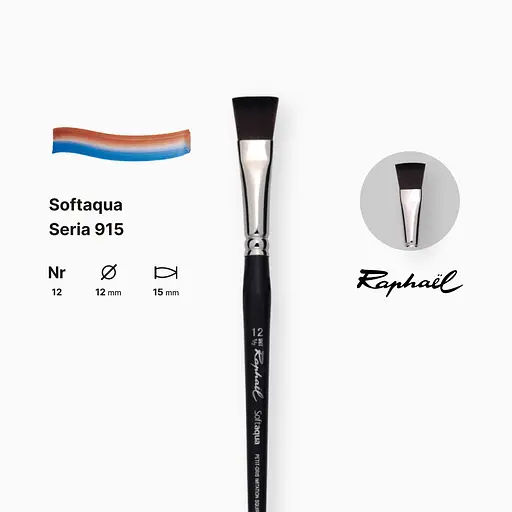 Кисть синтетика плоская Raphael Softaqua, №12, профессиональная, короткая ручка - фото 2