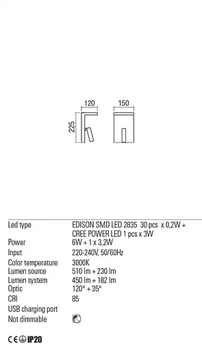 Бра Redo AGOS AP LED 1x6W+1x3W 3000K BLACK (5.1.2) 01-1500 - фото 3