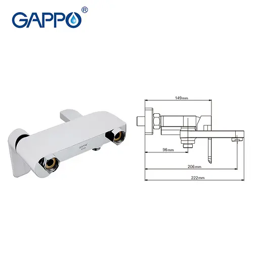 Смеситель для ванны короткий излив белый/хром Ø35 Gappo Noar 1/8 G3248 Белый - фото 6