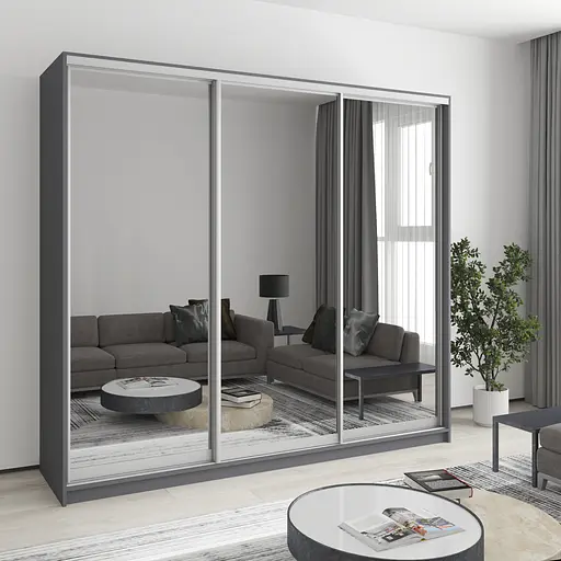 Шафа-купе тридверна MebelStar Стандарт AL 3 Дзеркала 230x60x210 см Антрацит (MBS-2985)