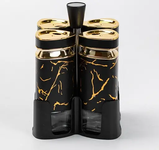Органайзер набор Condiment Set для специй на подставке с 4 баночки для специй по 120 мл Черный - фото 1