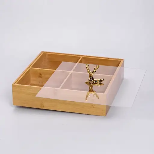 Менажниця бамбукова Yiwu HB-40-1 квадратна з кришкою 25x25x6.5см Бежевий - фото 2