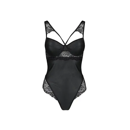 Боди из эко-кожи и кружева Passion Loona Body black L/XL - фото 3