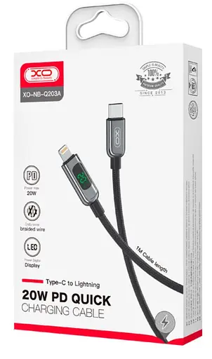 Кабель XO NB-Q203A Digital display data Lightning cable 20W Черный - фото 2