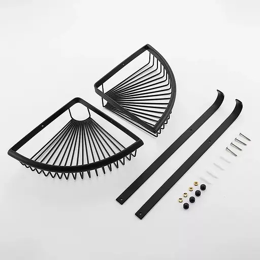 Полка угловая двухъярусная с крючками Frap F352-16, Черный матовый - фото 3