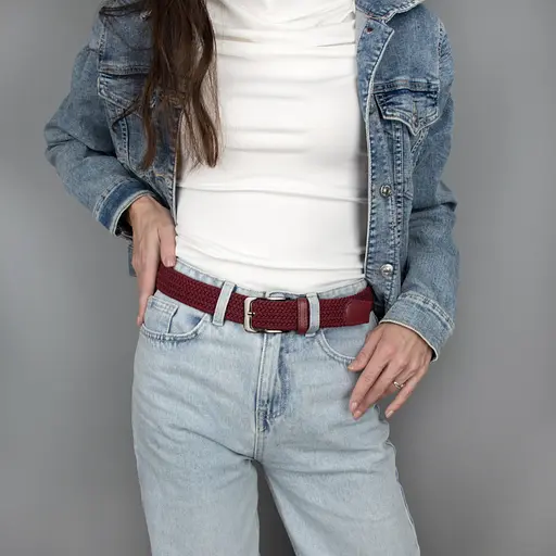 Ремень-резинка женский PS-35012 (105 см) бордовый плетеный - фото 2