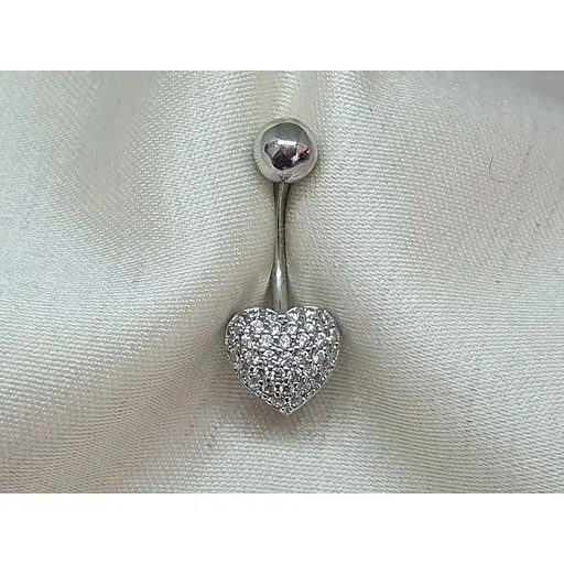 Серебряная серьга для пирсинга пупка Сердечко с фианитами. 7031.1С - фото 5