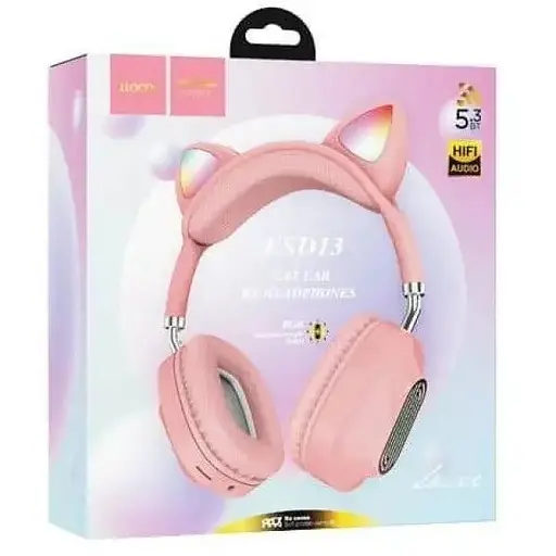 Навушники бездротові Hoco ESD13 Skill cat ear котячі вушка рожеві - фото 3
