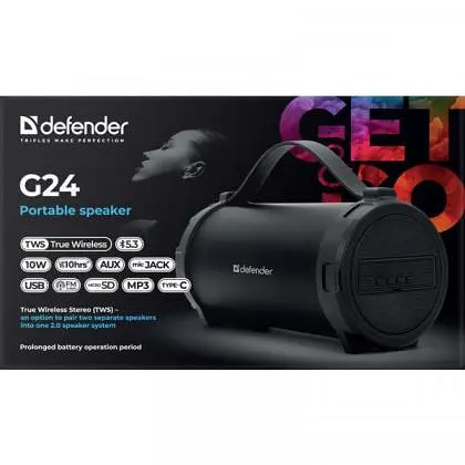 Акустична bluetooth колонка 1.0 Defender G24 10W BT TF USB AUX 1500мАч (Чорний) - фото 6