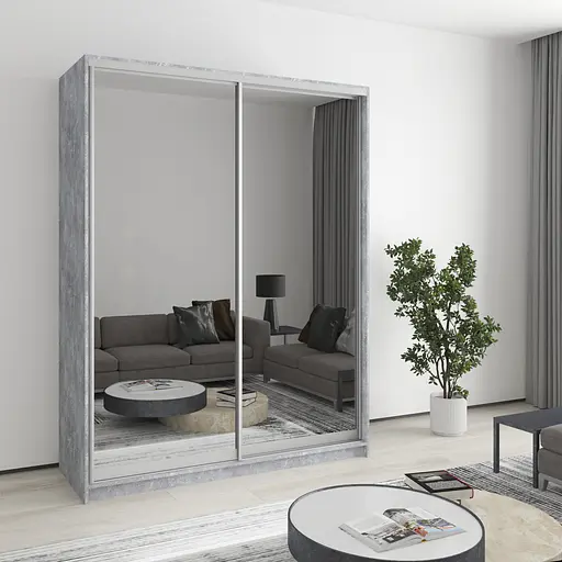 Шафа-купе дводверна MebelStar Стандарт AL 2 Дзеркала 160x60x210 см Бетон (MBS-2555)