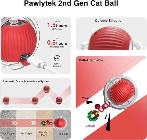 Умный интерактивный кошачий мяч - плюшевая умная автоматическая игрушка для кошек с подсветкой, интерактивная игрушка - фото 5