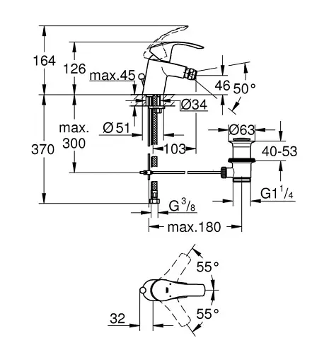 Змішувач для біде Grohe Eurosmart з донним клапаном Хром 30412 - фото 2