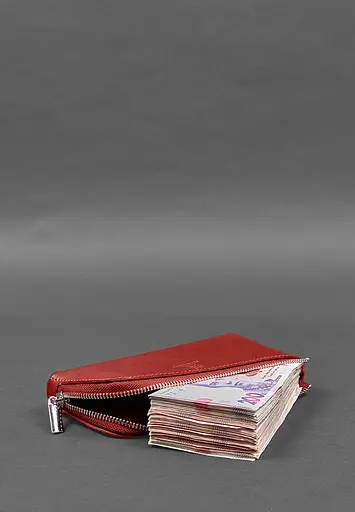 Кожаный портмоне-купюрник на молнии 14.0 красный - фото 5