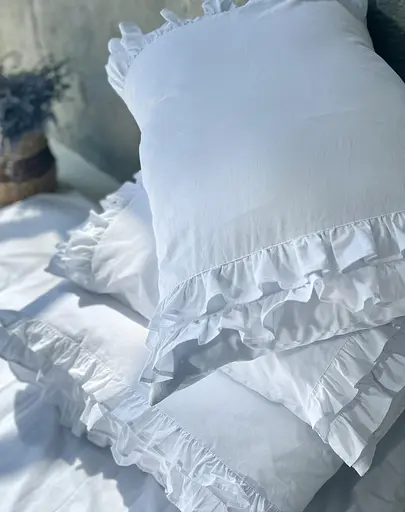 Комплект постільної білизни полуторний з рюшами 155х215 см варена бавовна White Dream Білий (2003/2wR)