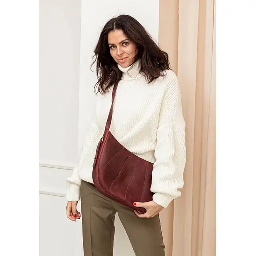 Шкіряна жіноча сумка Круасан бордова Crazy Horse - фото 9