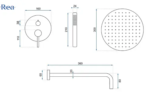 Душова система Rea Lungo black glossy + BOX прихованого монтажу REA-P4420, Чорний матовий - фото 2