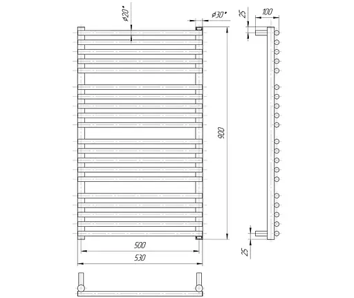 Водяной полотенцесушитель Mario Премиум Турин 900x530/500, Хром - фото 2