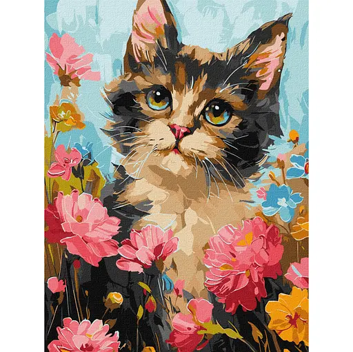 Картина за номерами "Пухнастик у квітах" KHO6600 30х40см