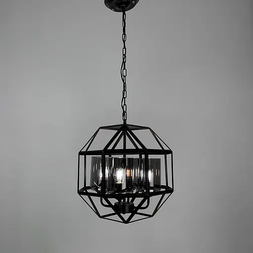 Люстра Лофт у чорному корпусі форми прямий багатогранник Line.F Колір плафона Графітовий - фото 3