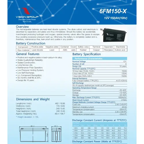 Акумулятор Vision FM 12V 150Ah (6FM150-Х) - фото 2