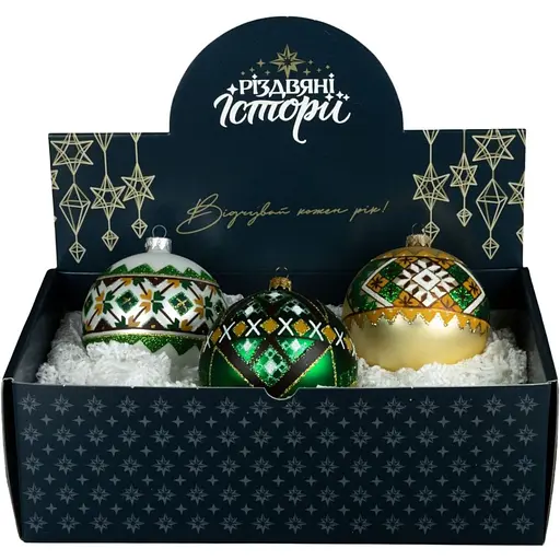 Набір ялинкових прикрас Різдвяні історії Код нації: Косівщина 3 кулі скло (4820001112948)