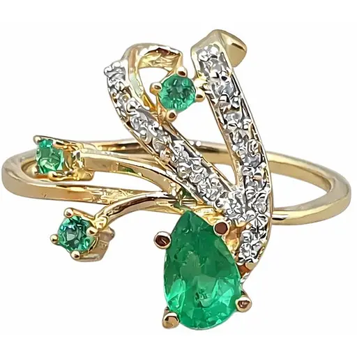 Золотое кольцо с бриллиантами и изумрудом. 11393/2 17 - фото 1