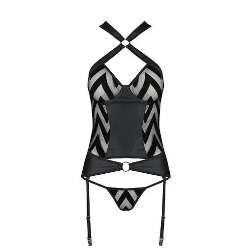 Сітчастий комплект із візерунком Passion Hima CorSet black L/XL - фото 5