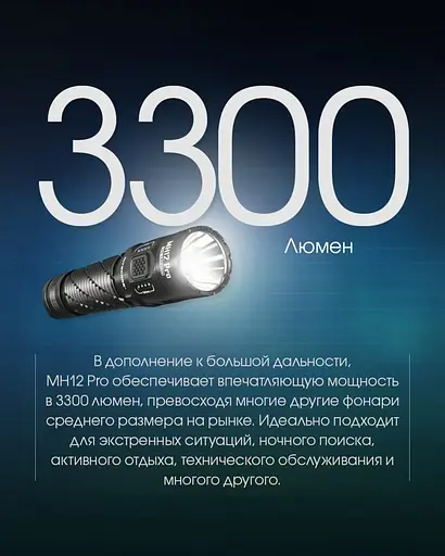 Тактичний далекобійний ліхтар Nitecore MH12 Pro Type-C 3300лм 505м (8 режимів) - фото 6