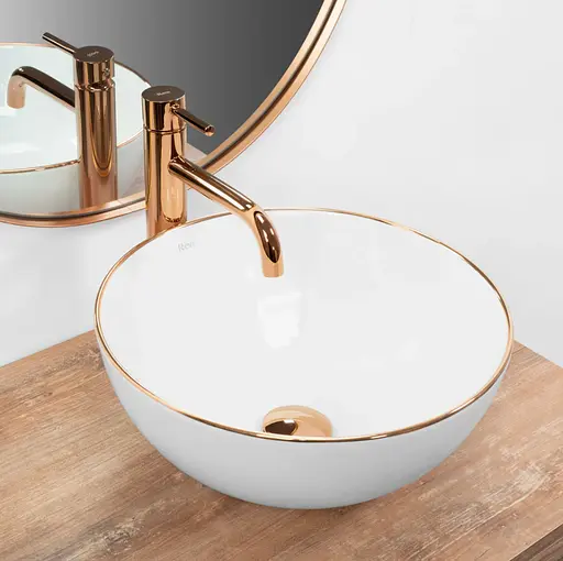Умивальник Rea Stella накладний rose gold edge білий REA-U7444, Білий - фото 2