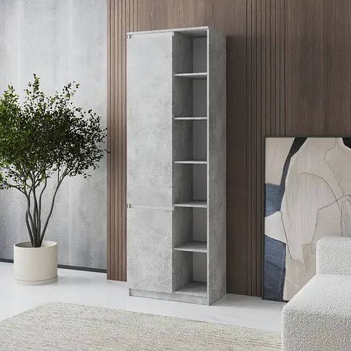 Шкаф для книг Vays пенал с полками R-27 Бетон-Белые планки