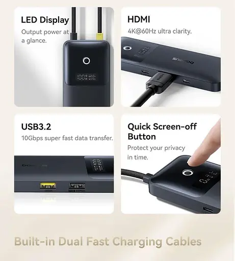 Хаб-адаптер Baseus Dual Fast Charging 6-in-1 Hub Usb-C to HDMI 4K + 2xUsb-A + 3xUsb-C - фото 4