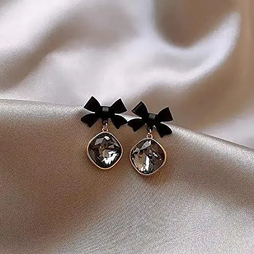 Елегантні жіночі сережки з чорним бантом, квадратні висячі сережки для різдвяної вечірки, банкетні сережки, ювелірні вироби - фото 5