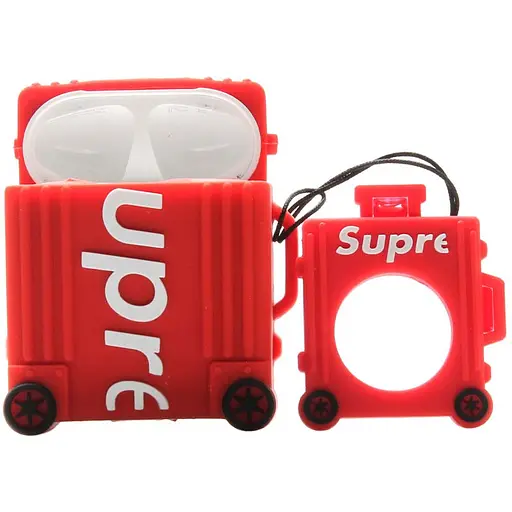 Силіконовий футляр Brand для навушників AirPods 1/2 + кільце Supreme red - фото 2