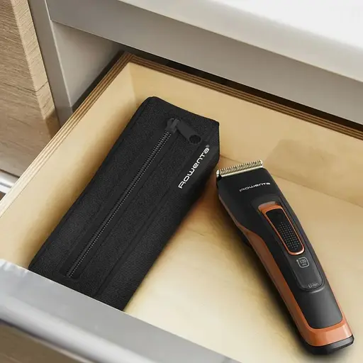 Машинка для стрижки Rowenta Sport Collection, акум., роторный мотор, насадок-2, кейс, сталь, черно-оранжевый. - фото 9