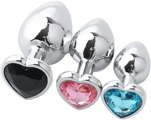 Набір металевих анальних пробок I’MCUM Crystal Heart S-M-L з кристалами у формі серця 3 шт (IM-KGS005_set)