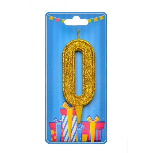 Свеча для торта "Цифра 0" 8008-0001 золото блеск