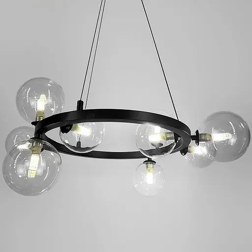 Кольцевая черная люстра с 9 прозрачными плафонами Ø 60 см Line F | Ст. BM62/9 BK+CL - фото 3