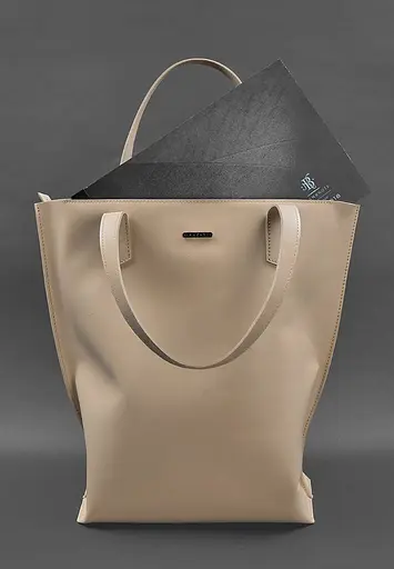 Шкіряна жіноча сумка шоппер D.D. світло-бежева краст - фото 2