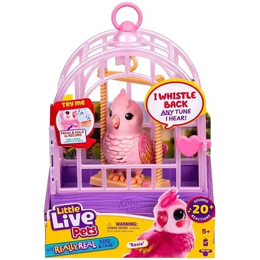 Інтерактивна іграшка Moose Little Live Pets My Really Real папужка какаду Розі в клітці (26692)