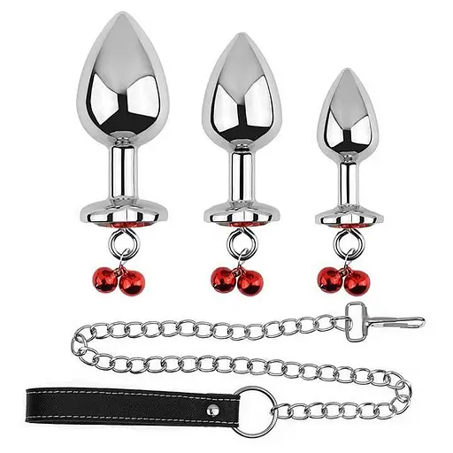 Арт-сет металевих анальних пробок з повідцем та серцем Art Of Sex Червоний K000544 - фото 1