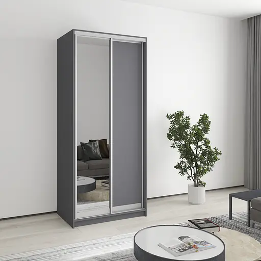 Шкаф-купе двухдверный MebelStar Стандарт AL ДСП/Зеркало 90x60x210 см Антрацит (MBS-2413)