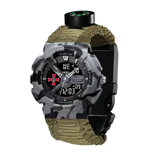 Наручний годинник чоловічий 005CMGYSU ЗСУ Сірий камуфляж Паракордний ремінець Army Green + Коробка Patriot acs0031041 - фото 6