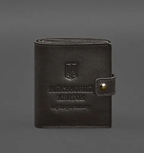 Кожаная обложка-портмоне для военного билета офицера запаса (широкий документ) Темно-коричневый - фото 1