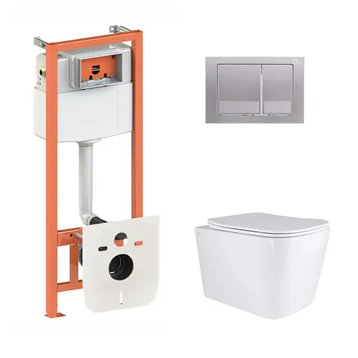 Подвесной унитаз Qtap Tern + инсталляция Qtap Nest 4 в 1 (квадратная клавиша Satin), Белый - фото 1