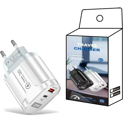 Зарядний пристрій Xiamen USB Type-C Super Charge/Quick Charge PD 20W White (050560) - фото 2