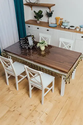 Скатертина силіконова з оливковою бахромою з перлами 290х180 см - фото 6