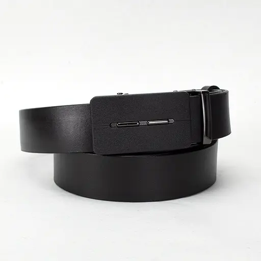 Ремень кожаный мужской черный на автомате SF-3416 (130 см) - фото 1