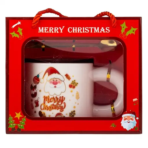 Чашка новогодняя Elisey 9150-021-3 Funny Santa керамическая с ложкой 300 мл Белая - фото 6