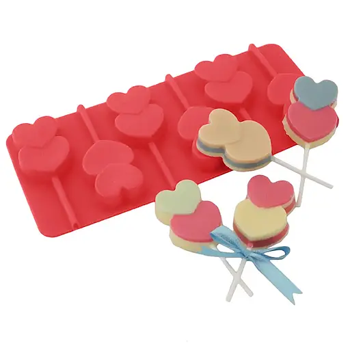 Силиконовая форма для леденцов и конфет на палочке "Сердечки", Kitchen Master Красный 82365 - фото 2